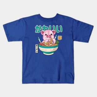 Kawaii Pig Enjoying Ramen Kids T-Shirt